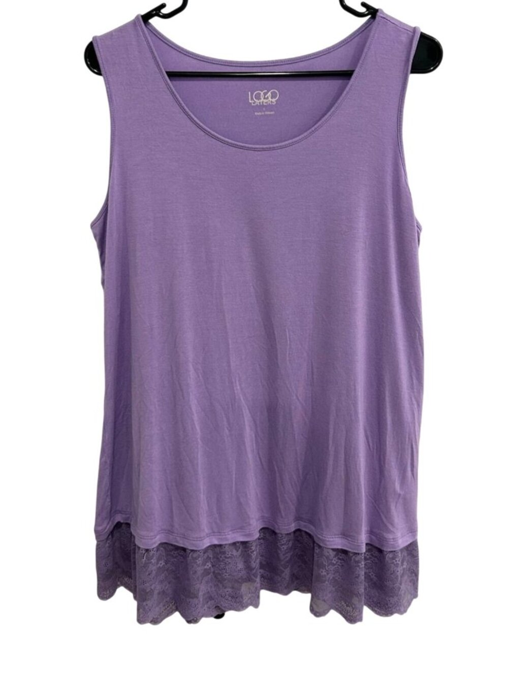 Logo Layers Large Purple Sleeveless Tank Top Lace Hem Boho Chic Romanticcore